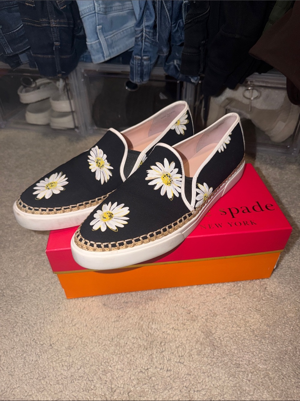 Kate Spade Black Daisy Slip-On Espadrilles
